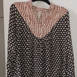 Raga Patterned Long Sleeve Lightweight V-Neck Blouse Sz XS